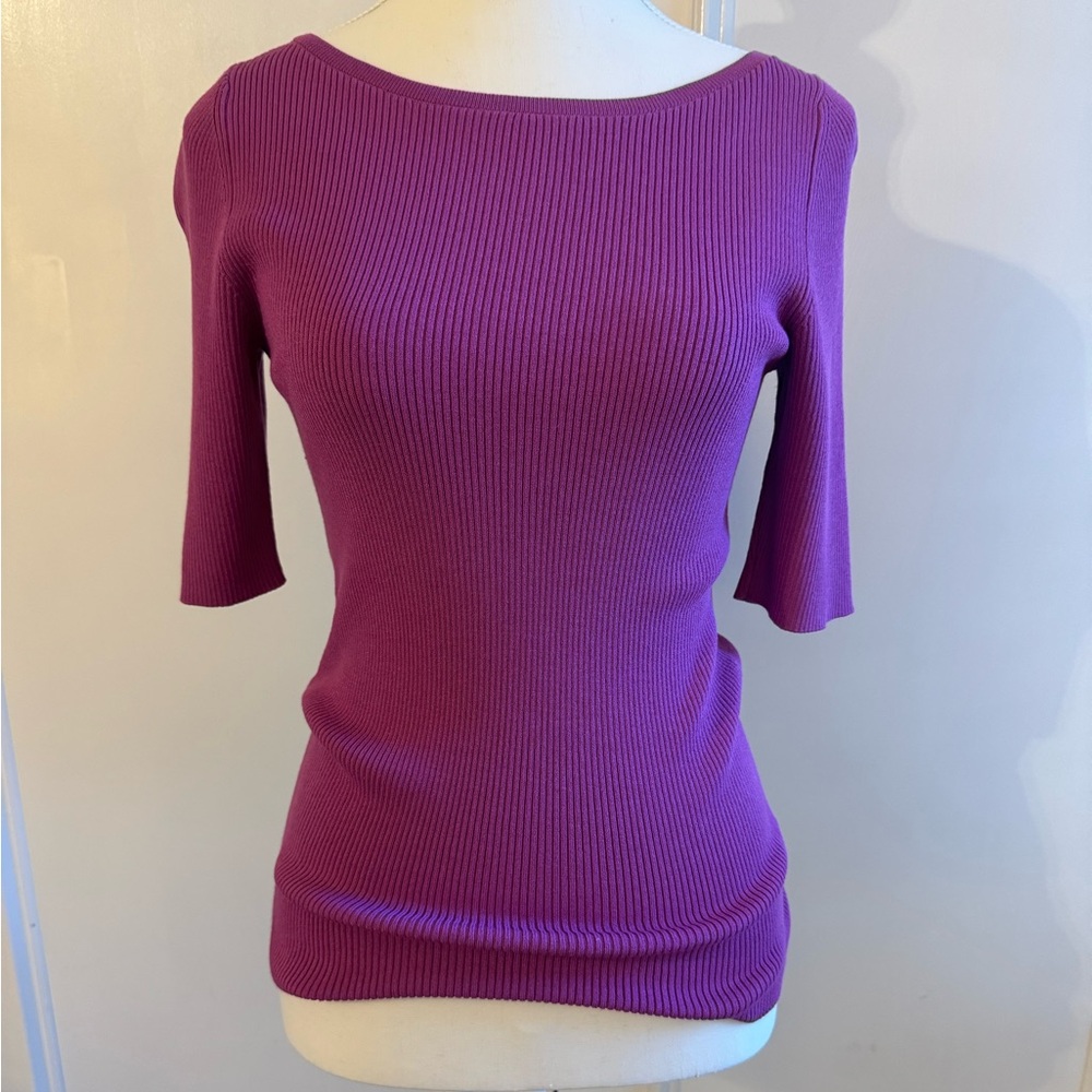 Ann Taylor ribbed short sleeve fuchsia shirt